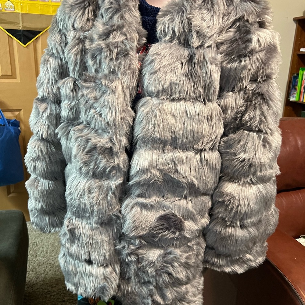 PrettyLittleThing Gray Faux Fur Coat